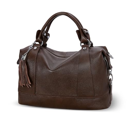 HESHE Genuine Leather Purses and Handbags for Women Shoulder Handbags Satchel Bag Top Handle Bags Designer Crossbody Bag Hobo Purse Tote Boston Bags (Coffee) - Image 1