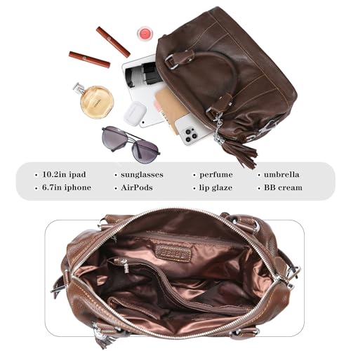 HESHE Genuine Leather Purses and Handbags for Women Shoulder Handbags Satchel Bag Top Handle Bags Designer Crossbody Bag Hobo Purse Tote Boston Bags (Coffee) - Image 5
