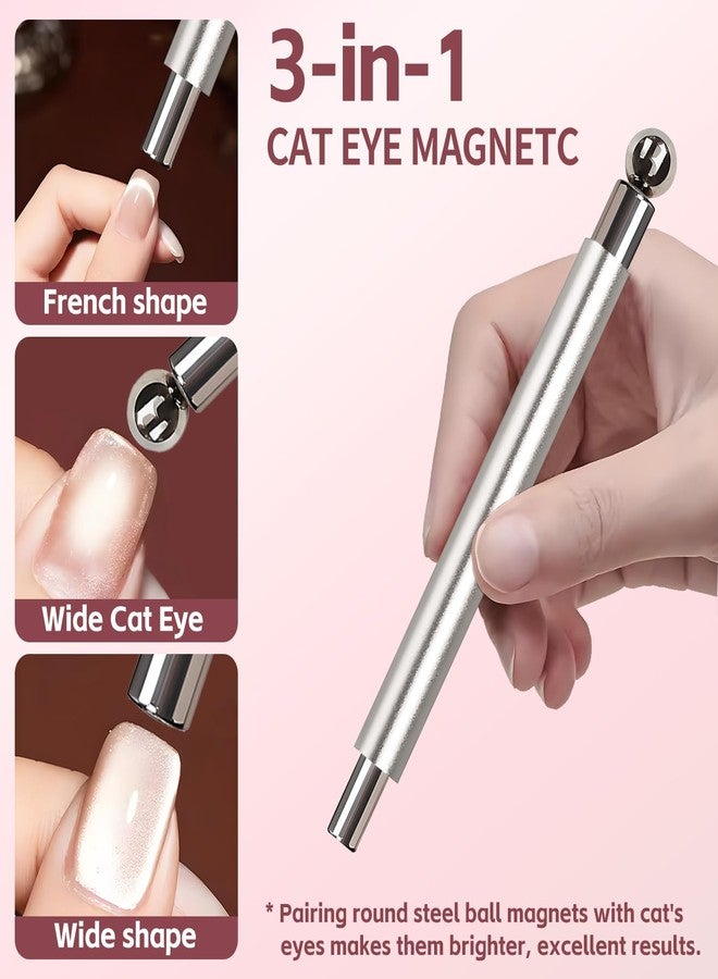 uadbau 4-Piece Cat Eye Magnet Set - Silver Dual-Ended Nail Magnet With Round Bead, Heart Nail Magnets for Nail Art, and Black Magnetic Bead-Pickup Pen, Magnet for Cat Eye Gel Polish DIY Nail Designs - Image 2