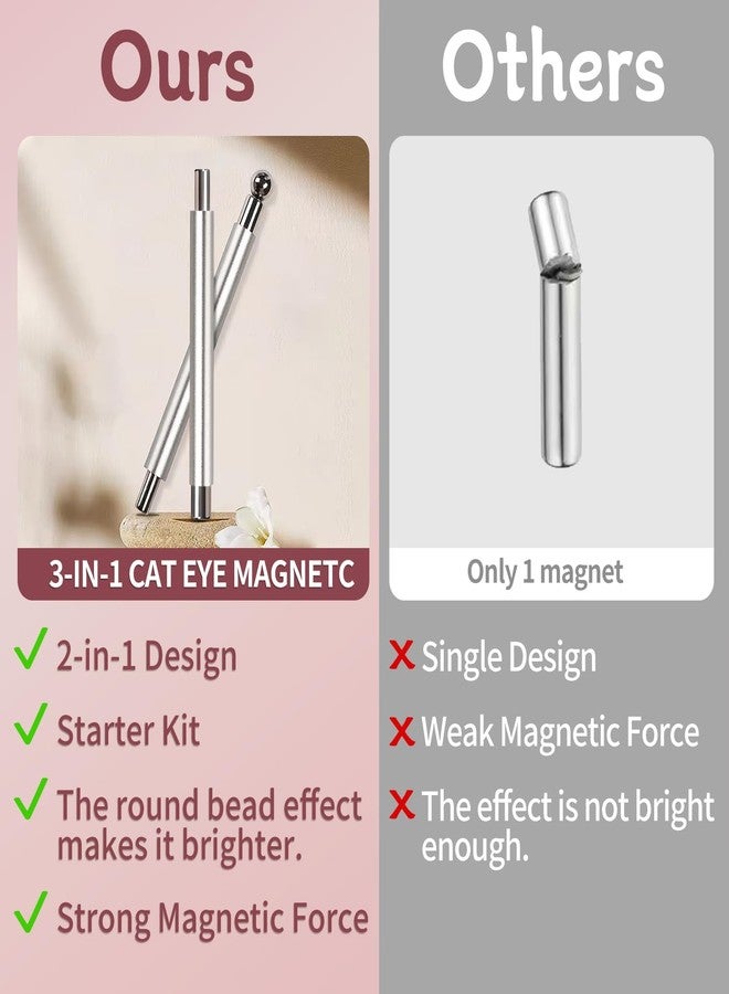 uadbau 4-Piece Cat Eye Magnet Set - Silver Dual-Ended Nail Magnet With Round Bead, Heart Nail Magnets for Nail Art, and Black Magnetic Bead-Pickup Pen, Magnet for Cat Eye Gel Polish DIY Nail Designs - Image 3
