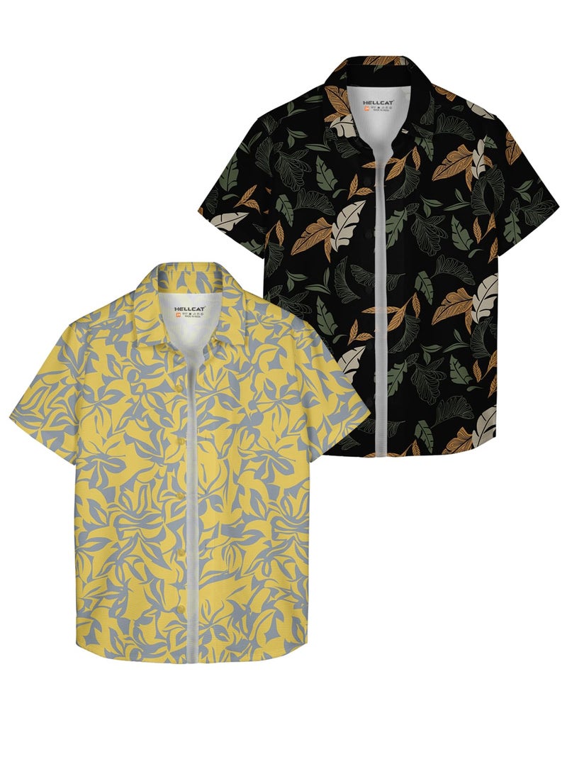 HELLCAT Yellow, Olive Trendy Regular Fit Printed Causal Shirt for Boys - Pack of 2_Yellow/Olive_7-8 Years - Image 1