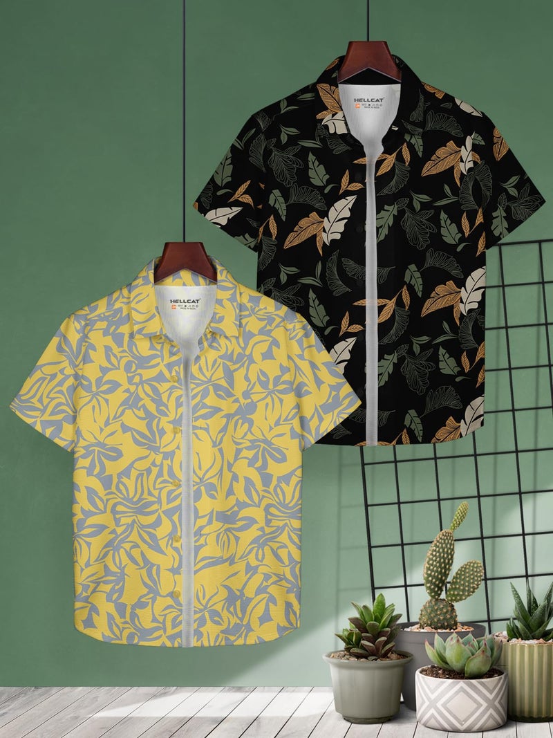 HELLCAT Yellow, Olive Trendy Regular Fit Printed Causal Shirt for Boys - Pack of 2_Yellow/Olive_7-8 Years - Image 2