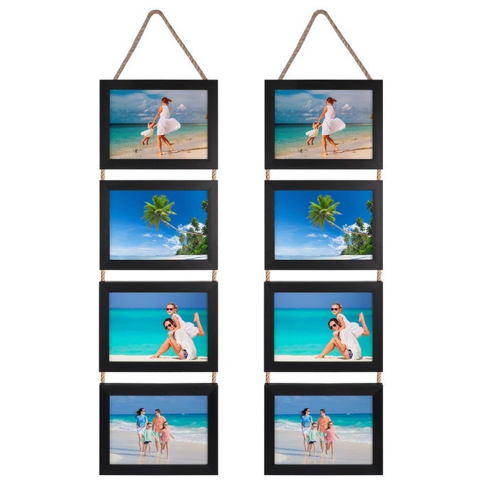 5x7 Hanging Collage Picture Frames Set of 2 Black 8 Opening Horizontal Frame Made to Display 5 x 7 Inch Photo for Wall Decor