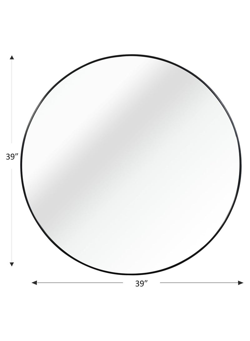 bunca 39" Black Round Metal Bathroom Mirror - Image 3