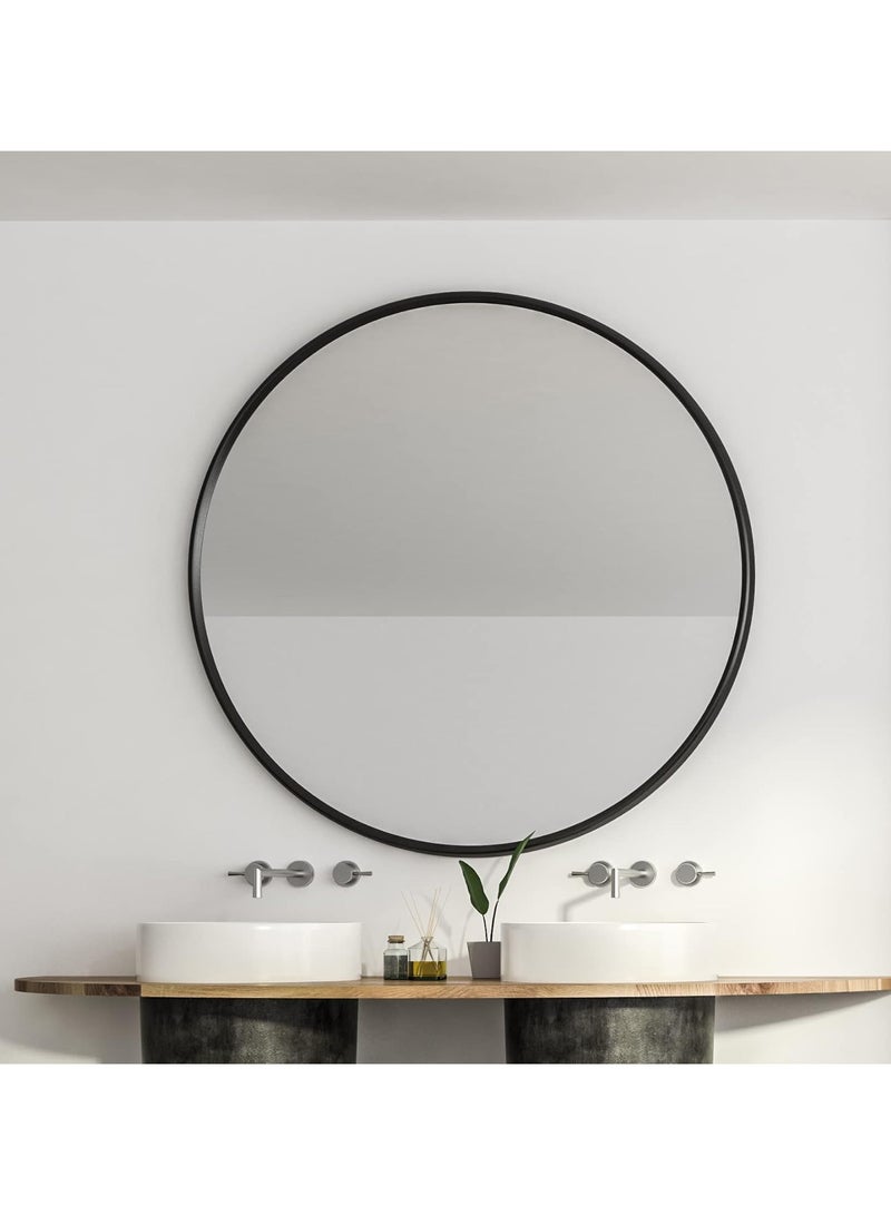 bunca 39" Black Round Metal Bathroom Mirror - Image 4