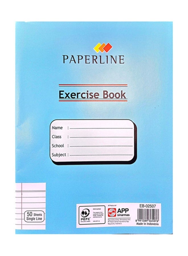 Paperline Exercise Book, 50 Single Line Sheets, Pack of 12
