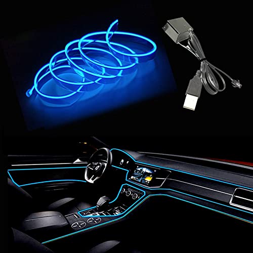 Maxlaxer El Wire Blue Interior Car LED Strip Lights, 5M Neon Wire USB 5V with Fuse Protection for Automotive Interior Decoration, with 6mm Sewing Edge - Image 1