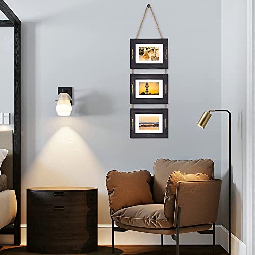 DLQuarts 5x7 Hanging Picture Frames Collage Wall Decor, 3-Opening Photo Frames 5x7 Without Mat & 3.5x5 with Mat, Rustic Wood 3-Frame, Weathered Black - Image 2