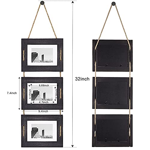 DLQuarts 5x7 Hanging Picture Frames Collage Wall Decor, 3-Opening Photo Frames 5x7 Without Mat & 3.5x5 with Mat, Rustic Wood 3-Frame, Weathered Black - Image 5
