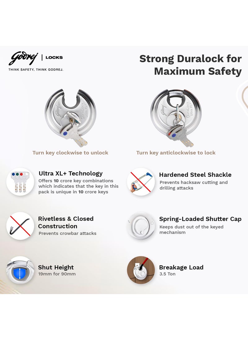 Godrej Locking Solutions and Systems Godrej Stainless Steel Disc Padlock Silver Keypad  - Image 3