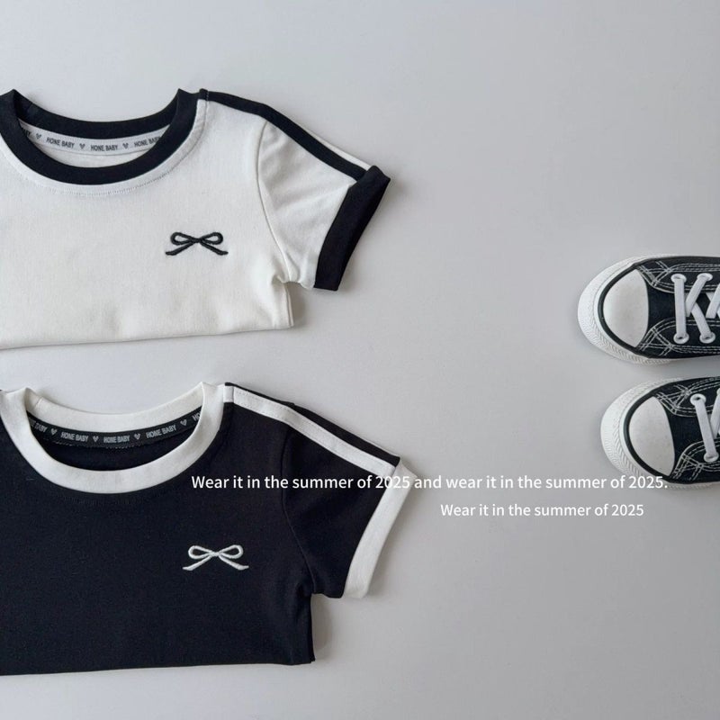 Girls' Summer Short-Sleeved T-Shirt Baby Stylish Children'S Personality Trendy Bow Embroidered Striped Color-Block Vest Sling - Image 5