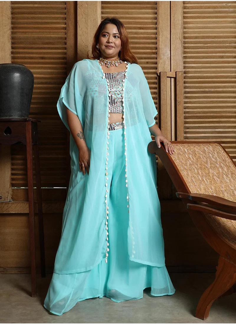 Instafab Plus Women's Sky Blue Block Flared Co-Ord Set
