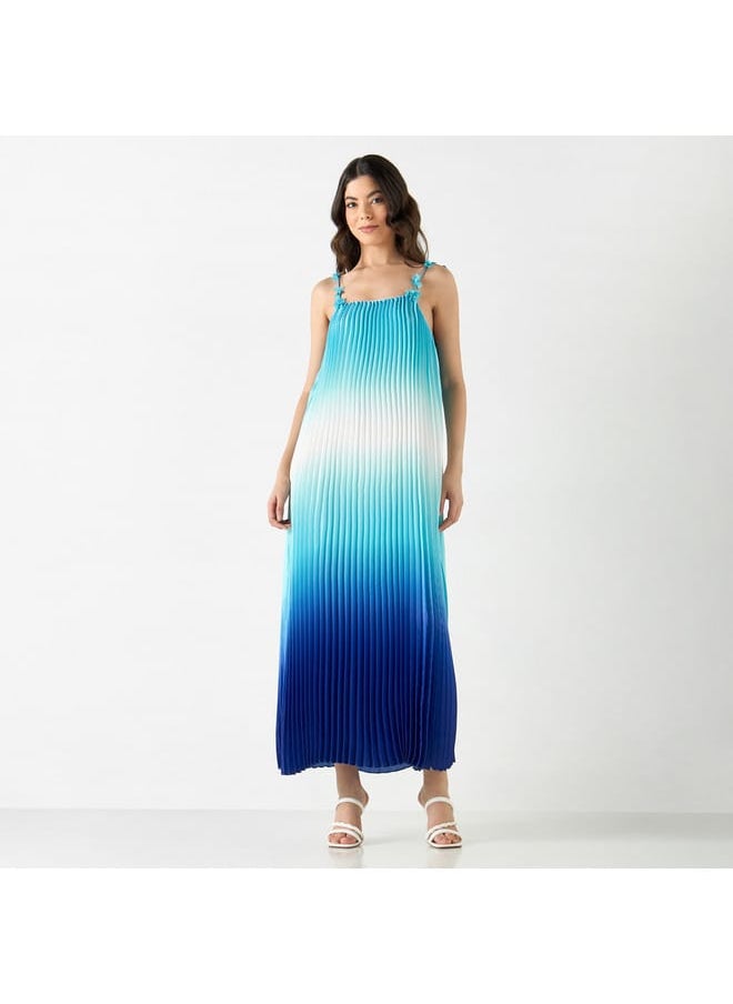 Iconic - Iconic Pleated Sleeveless Maxi Dress with Tie-Up Spaghetti Straps - Image 1