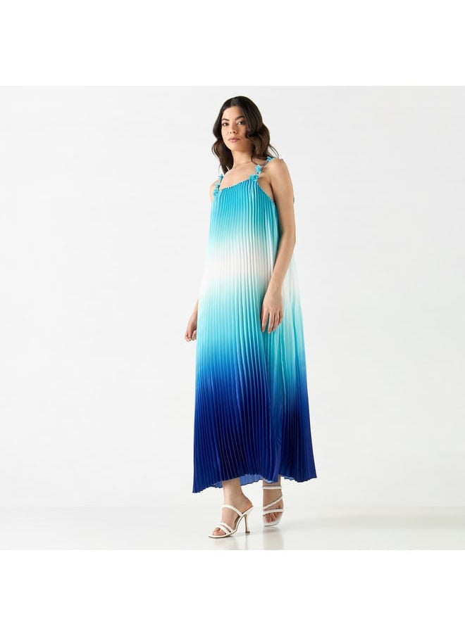 Iconic - Iconic Pleated Sleeveless Maxi Dress with Tie-Up Spaghetti Straps - Image 1