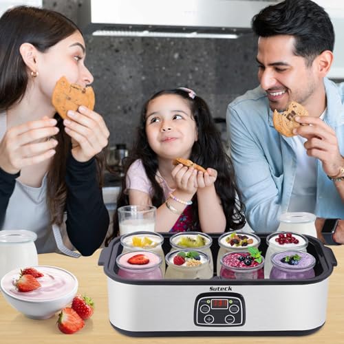 Suteck Yogurt Maker Automatic Digital Yoghurt Maker Machine with 8 Glass Jars 48 Ozs (6Oz Each Jar) LCD Display with Constant Temperature Control Stainless Steel Design for Home Use - Image 2