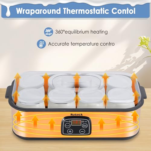 Suteck Yogurt Maker Automatic Digital Yoghurt Maker Machine with 8 Glass Jars 48 Ozs (6Oz Each Jar) LCD Display with Constant Temperature Control Stainless Steel Design for Home Use - Image 5