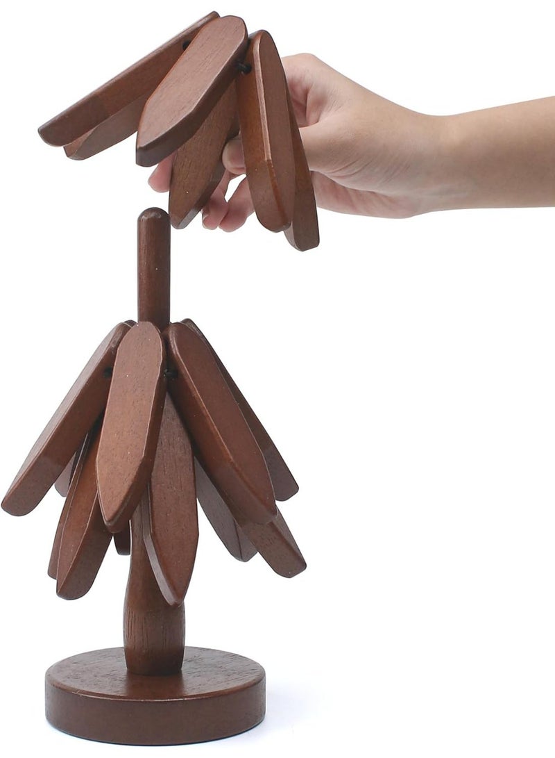 5 Pieces Wooden Trivets for Hot Dishes, 5 Piece Coaster, Tree-Shaped Trivet Set with 1 Holder, Creative Tree Coasters for Hot Pots, Pans, Bowls, Cups and Plates (Brown) - Image 5