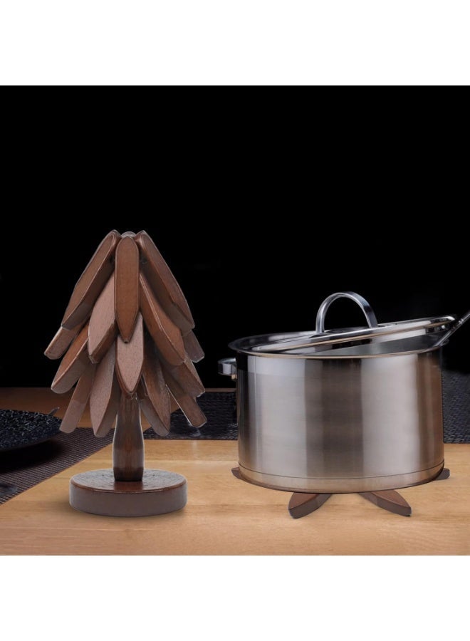 5 Pieces Wooden Trivets for Hot Dishes, 5 Piece Coaster, Tree-Shaped Trivet Set with 1 Holder, Creative Tree Coasters for Hot Pots, Pans, Bowls, Cups and Plates (Brown) - Image 4