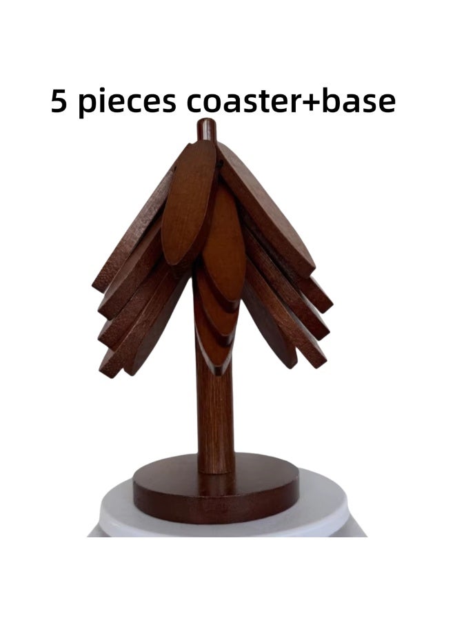 5 Pieces Wooden Trivets for Hot Dishes, 5 Piece Coaster, Tree-Shaped Trivet Set with 1 Holder, Creative Tree Coasters for Hot Pots, Pans, Bowls, Cups and Plates (Brown) - Image 1