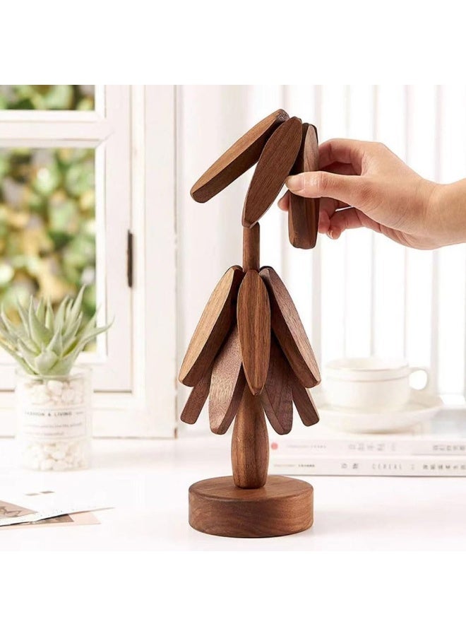 5 Pieces Wooden Trivets for Hot Dishes, 5 Piece Coaster, Tree-Shaped Trivet Set with 1 Holder, Creative Tree Coasters for Hot Pots, Pans, Bowls, Cups and Plates (Brown) - Image 2