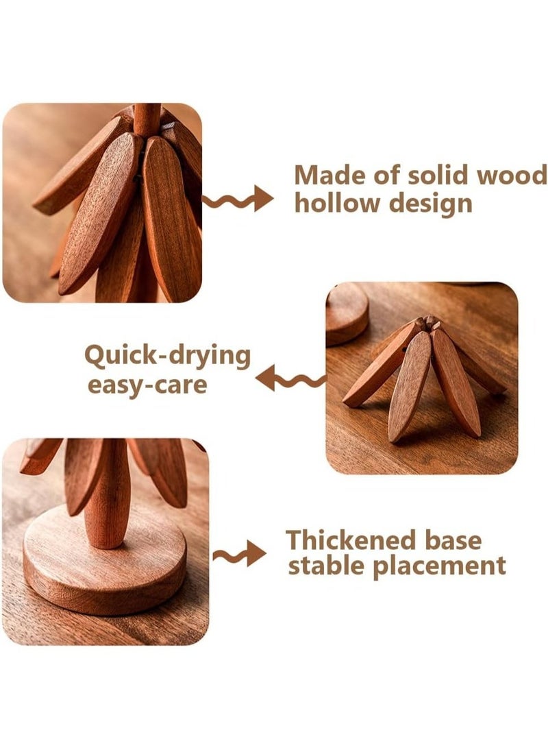 5 Pieces Wooden Trivets for Hot Dishes, 5 Piece Coaster, Tree-Shaped Trivet Set with 1 Holder, Creative Tree Coasters for Hot Pots, Pans, Bowls, Cups and Plates (Brown) - Image 3