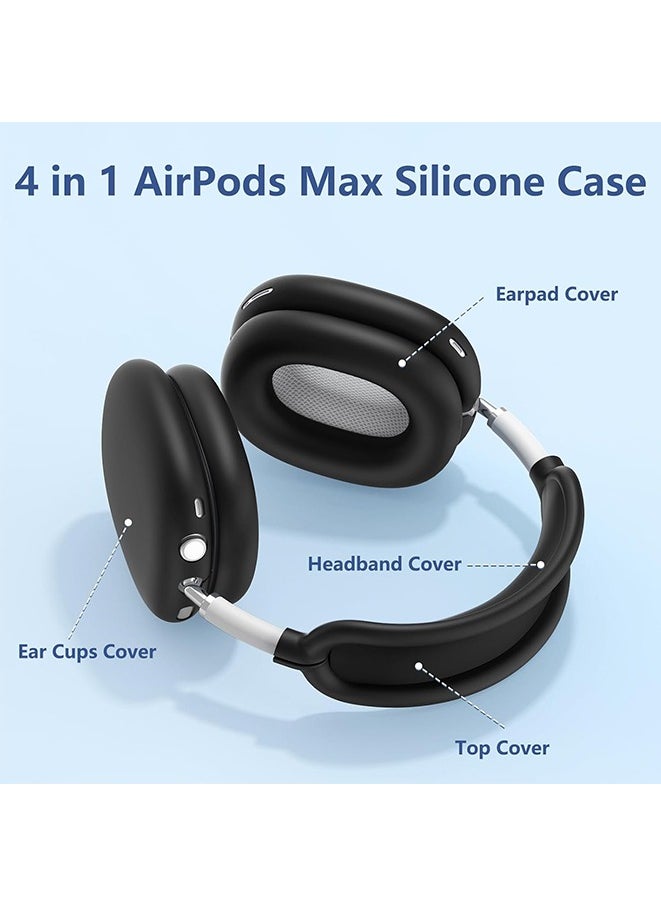 Generic - 【4 in 1】 Silicone Case Cover for AirPods Max USB-C (2024), Anti-Scratch Sweat-Proof Ear Pad Case Cover/Ear Cups Cover/Headband Cover Accessories Silicone Protector for AirPods Max Headphones (Black) - Image 1