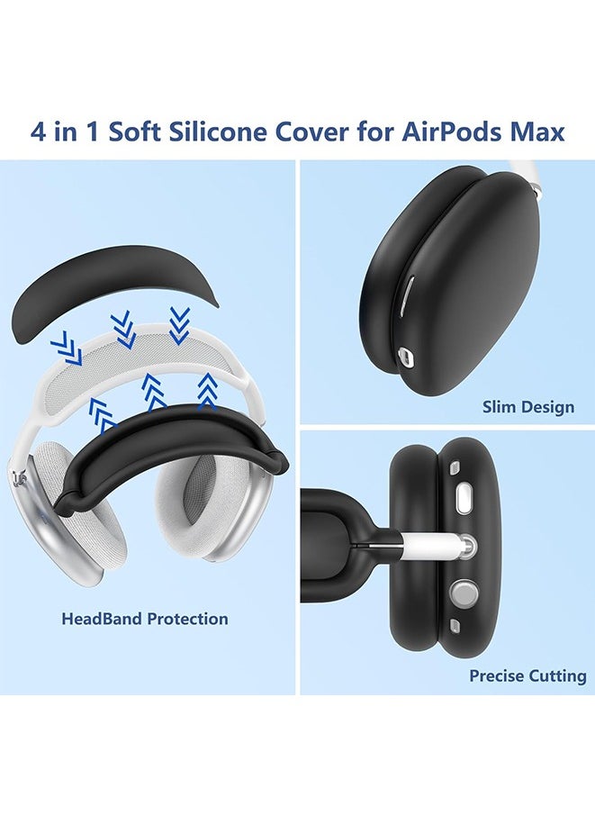 Generic - 【4 in 1】 Silicone Case Cover for AirPods Max USB-C (2024), Anti-Scratch Sweat-Proof Ear Pad Case Cover/Ear Cups Cover/Headband Cover Accessories Silicone Protector for AirPods Max Headphones (Black) - Image 1