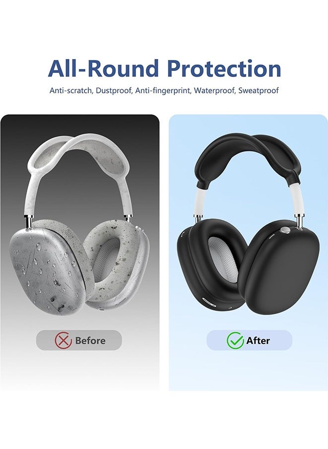 Generic - 【4 in 1】 Silicone Case Cover for AirPods Max USB-C (2024), Anti-Scratch Sweat-Proof Ear Pad Case Cover/Ear Cups Cover/Headband Cover Accessories Silicone Protector for AirPods Max Headphones (Black) - Image 1