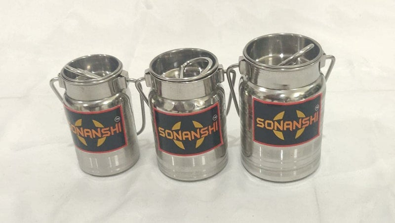 Sonanshi Sonanshi Stainless Steel Jointless Ghee/Water/Oil/Milk Container/Barni/Dolchi (Set of 3) (Size: 400ML, 500 ML,600 ML)  - Image 2