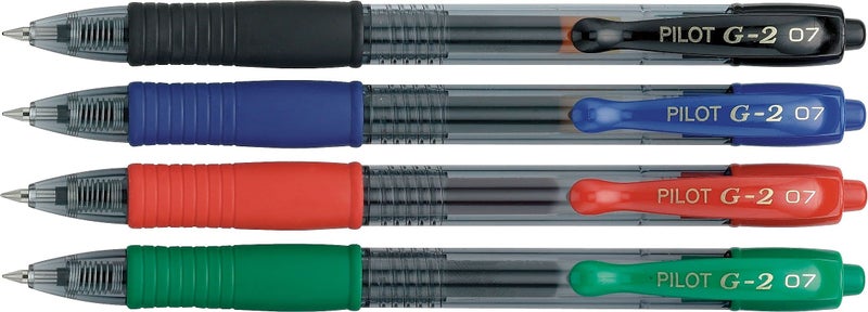 PILOT أقلام جيل رولر من بايلوت، جي 2 بريميوم، نقطة رفيعة 0.7 مم، أسود، أزرق، أحمر، أخضر، عبوة من 4 - Image 2