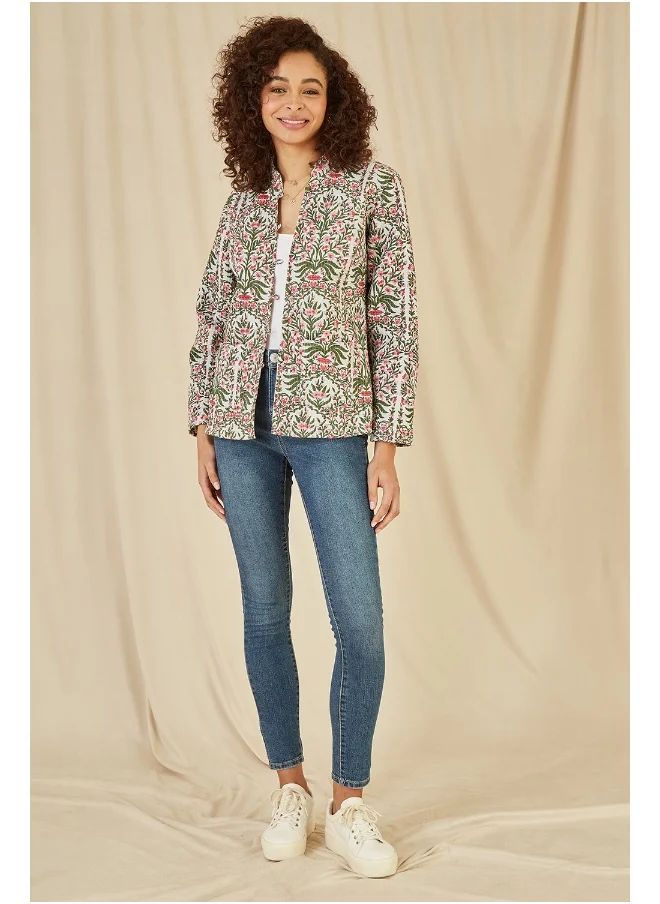 Yumi Floral Print Reversible Cotton Quilted Jacket