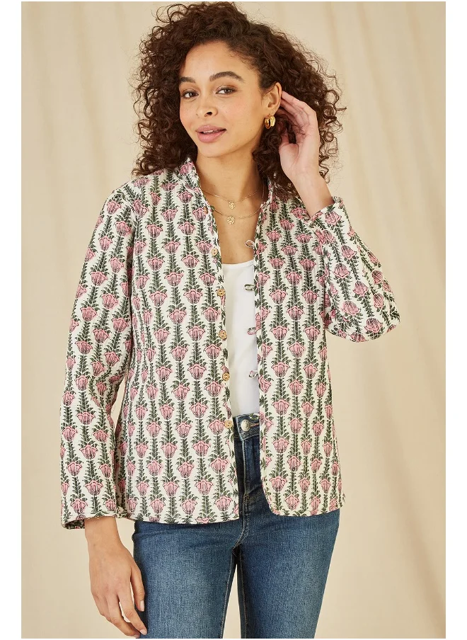 يامي Floral Print Reversible Cotton Quilted Jacket
