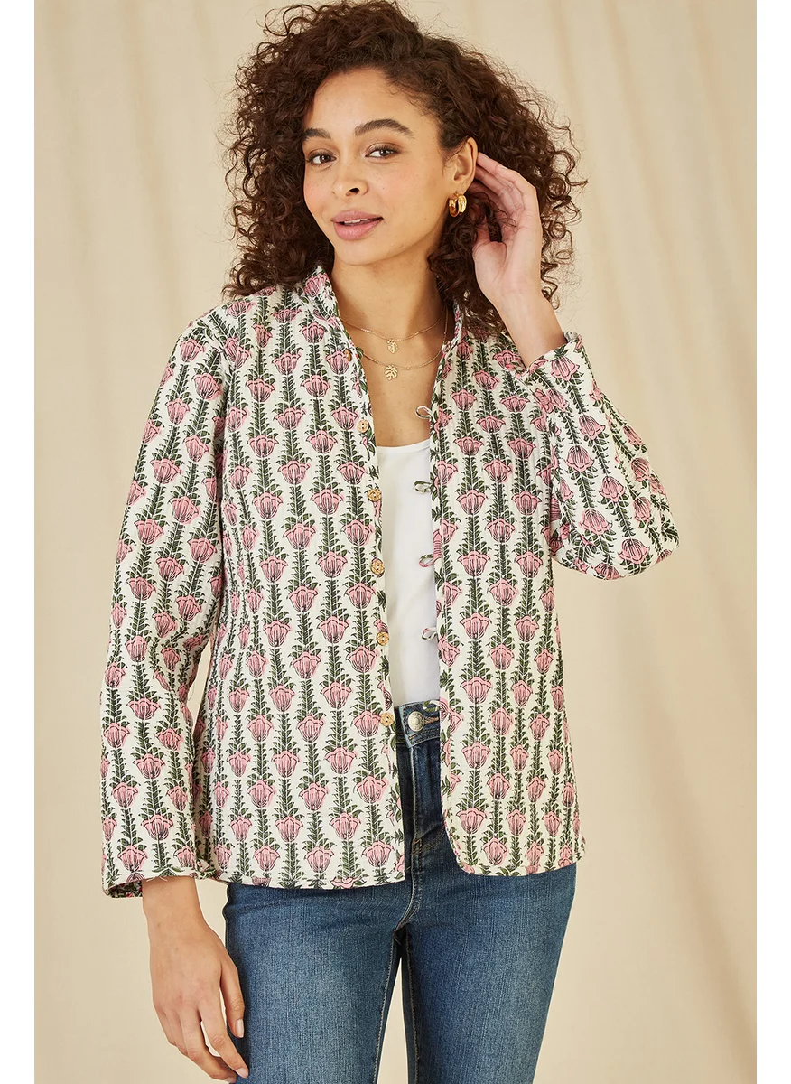 Yumi Floral Print Reversible Cotton Quilted Jacket