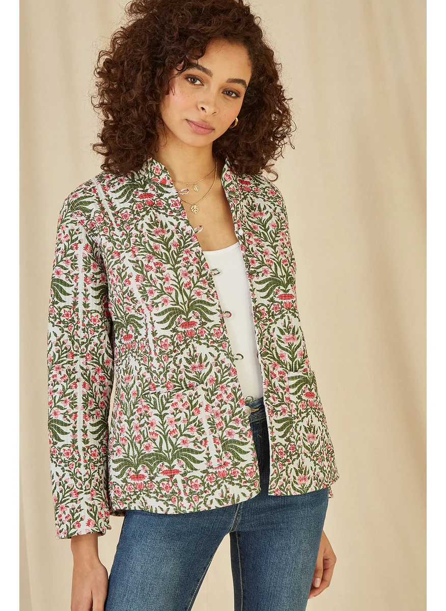 يامي Floral Print Reversible Cotton Quilted Jacket