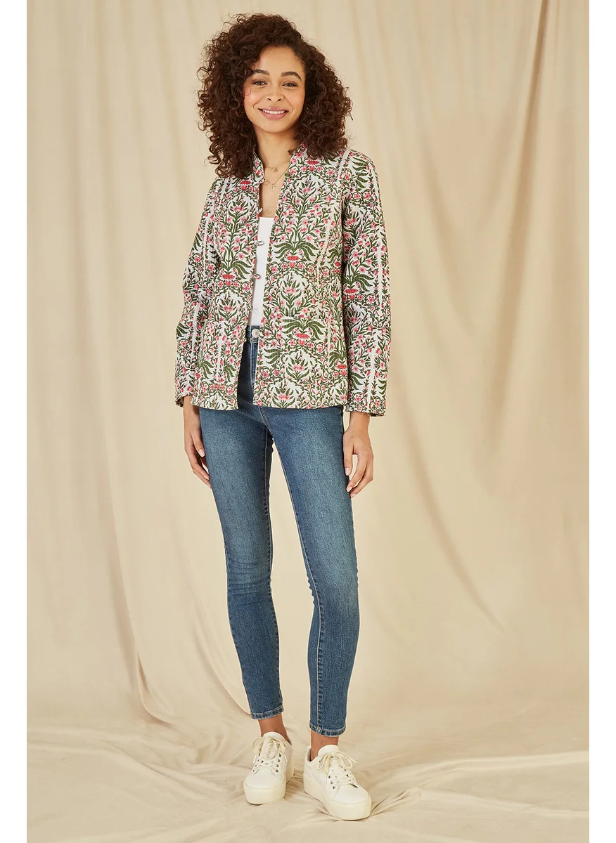 يامي Floral Print Reversible Cotton Quilted Jacket