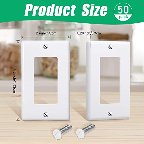 Maitys 50 Pack Decorator Wall Plates, 1-Gang Electrical Outlet Receptacle Covers, 4.50" x 2.76" Standard Size Decorator Outlet and Switch Cover, Unbreakable Polycarbonate, White, Screws Included - Image 2