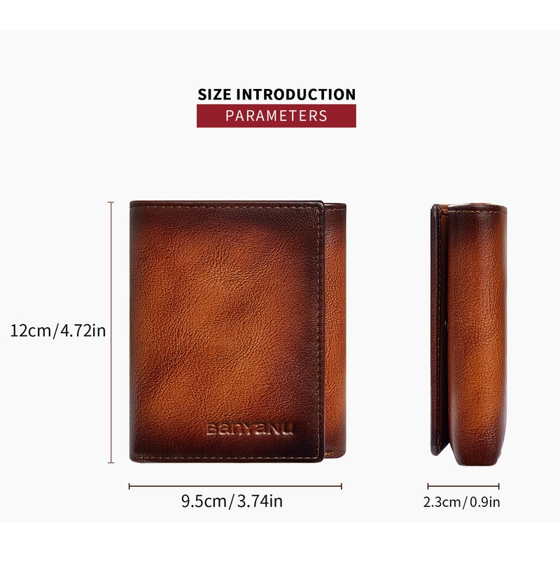 banyanu Men's Extra Large Capacity Tri-Fold Wallet - RFID Anti-Theft Genuine Leather Wallet (Black) - Image 5