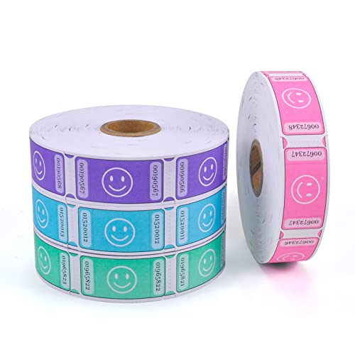 L Liked 4000 Assorted Raffle Tickets - Each 1x2 Inch, 1000 Tickets Per Roll, 4 Rolls - Pink, Green, Blue, Purple - Image 1