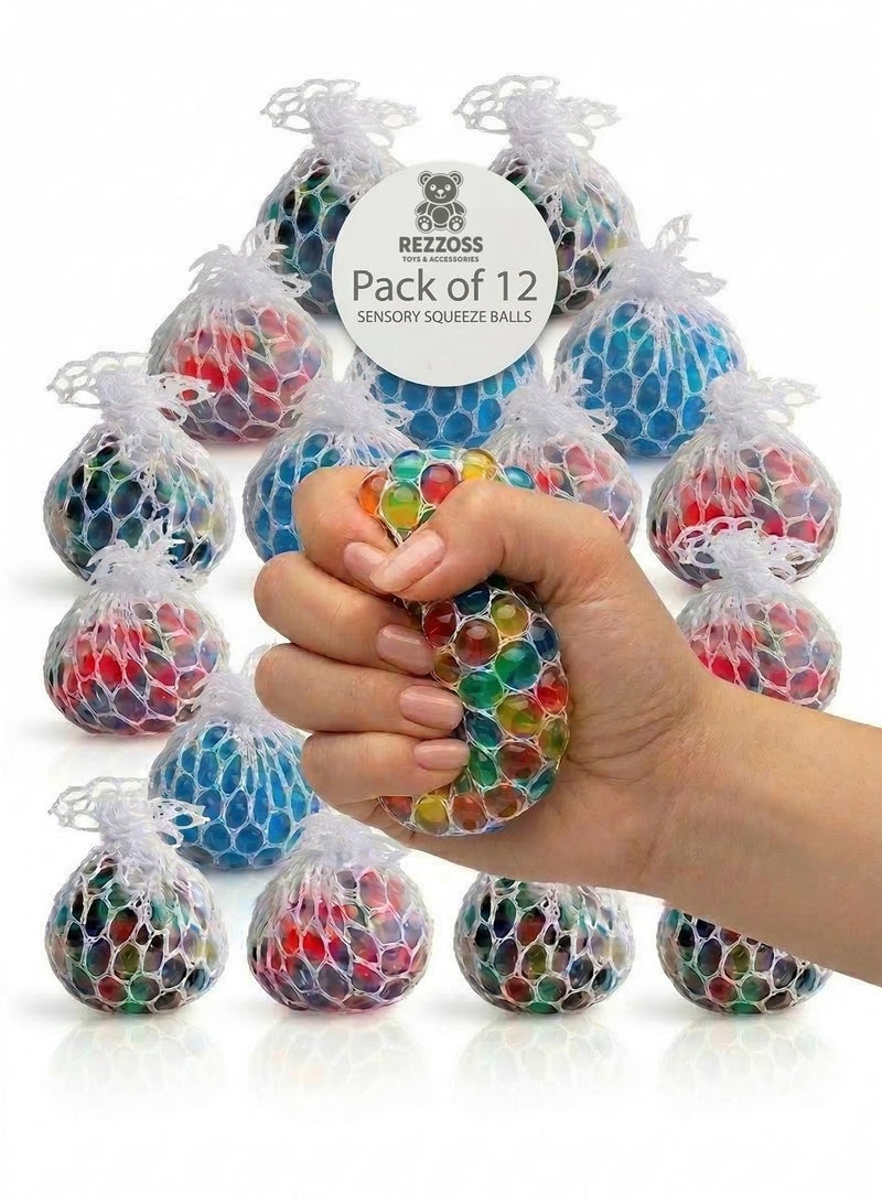 REZZOSS 12-Pack DNA Bead Stress Ball Fidget Toy for Kids & Adults – Colorful Mesh Squishy Squeeze Ball Set | Premium Sensory Toy for Anxiety Relief, Calm & Focus | Best Birthday Goodie Bag Fillers, Classroom Prizes, Eid & Christmas Gift for Toddlers - Image 1