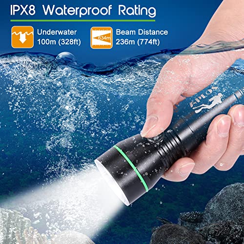 APLOS AP30 3000lm Diving Flashlight with 3 Modes, Power Indicator, IPX8 Waterproof Professional Rechargeable Dive Light - Image 4