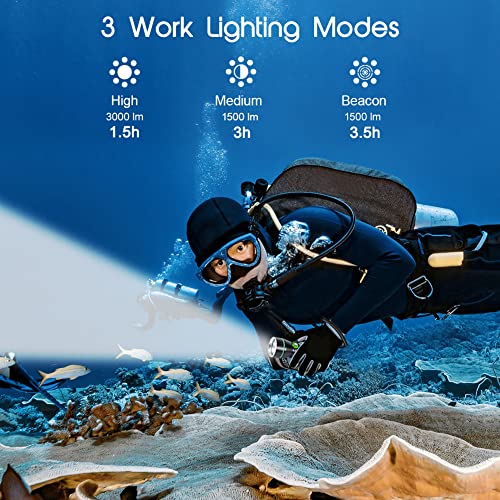 APLOS AP30 3000lm Diving Flashlight with 3 Modes, Power Indicator, IPX8 Waterproof Professional Rechargeable Dive Light - Image 3