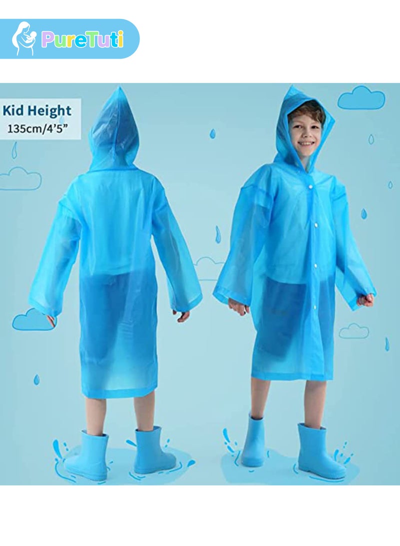 طفل نقي معطف مطر للأطفال مقاوم للماء، بونشو مطر محمول من مادة إي في إيه، للبنات والأولاد الصغار، سترة مطر قابلة لإعادة الاستخدام للأطفال للتسلق وركوب الدراجات والمشي لمسافات طويلة والتخييم (أزرق) - Image 5