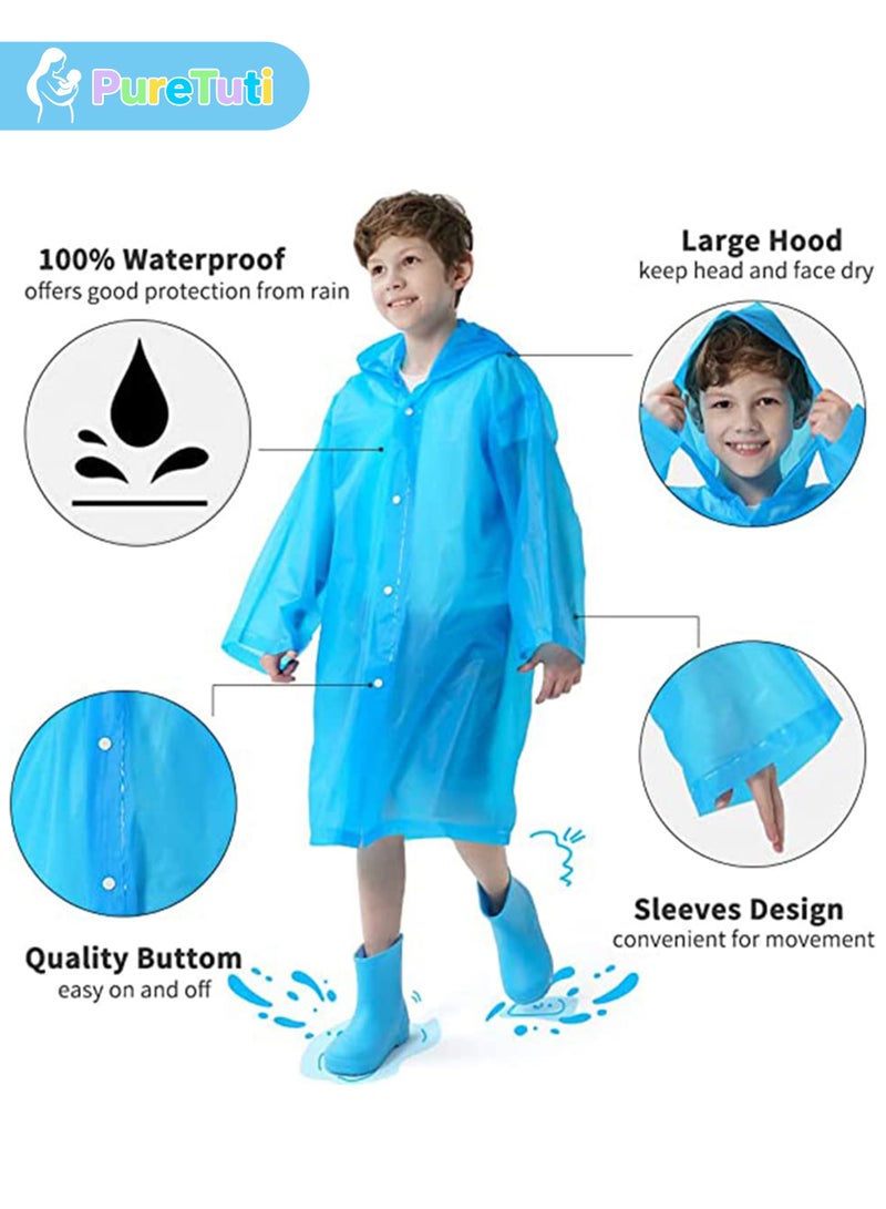 طفل نقي معطف مطر للأطفال مقاوم للماء، بونشو مطر محمول من مادة إي في إيه، للبنات والأولاد الصغار، سترة مطر قابلة لإعادة الاستخدام للأطفال للتسلق وركوب الدراجات والمشي لمسافات طويلة والتخييم (أزرق) - Image 2