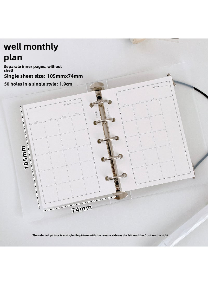 Generic Domestic Kumamoto Paper M5 A8 Grid Line Planner Refill 5-Hole Pages Monthly plan 74*105mm (punched) 