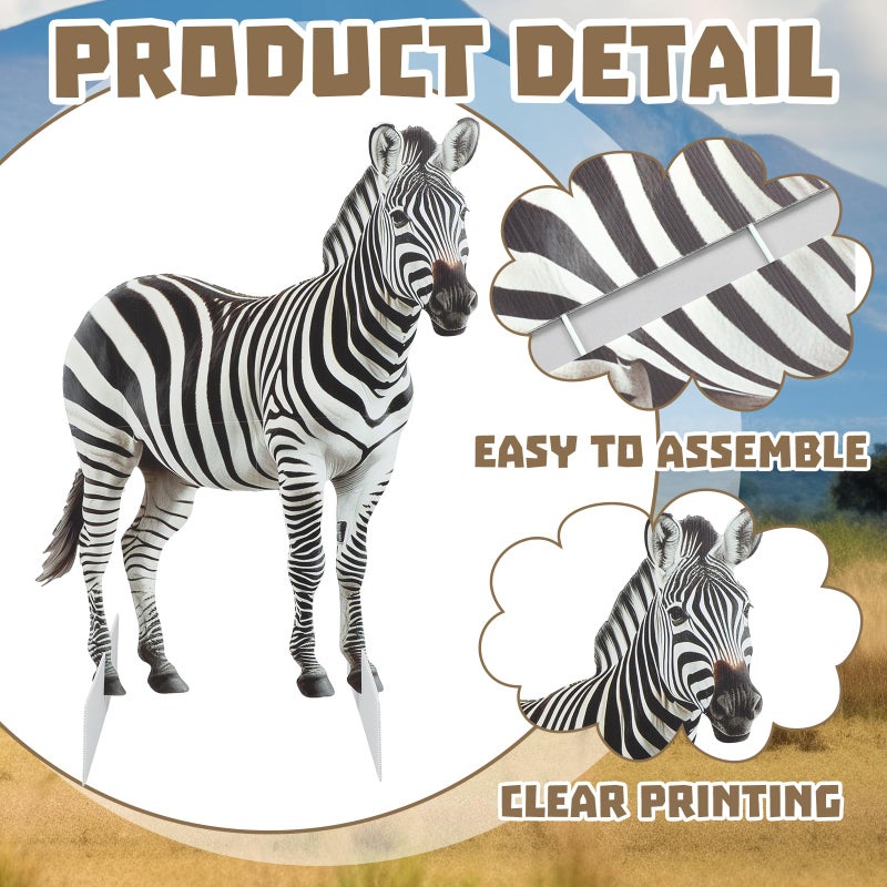 Leinuosen 5 Pcs Large Wildlife Safari Party Stand Decorations Set Africa Jungle Cardboard Cutouts Elephant Lion Zebra Rhino Gorilla Animal Decor Theme Birthday Camping Party Supplies for Photo Prop - Image 3
