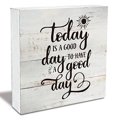 MAVOTEN Rustic Motivational Good Day Wood Box Sign Today Quote Wooden Box Sign Farmhouse Home Office Desk Shelf Decor (5 X 5 Inch) - Image 1
