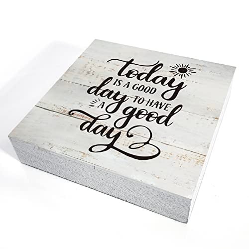 MAVOTEN Rustic Motivational Good Day Wood Box Sign Today Quote Wooden Box Sign Farmhouse Home Office Desk Shelf Decor (5 X 5 Inch) - Image 3