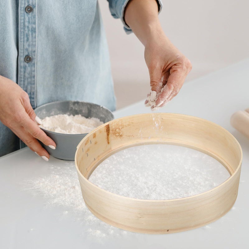 Wooden Flour Sieve 27cm Diameter Fine Mesh Handheld Sifter For Baking Dough And Soy Milk Filtering - Image 5