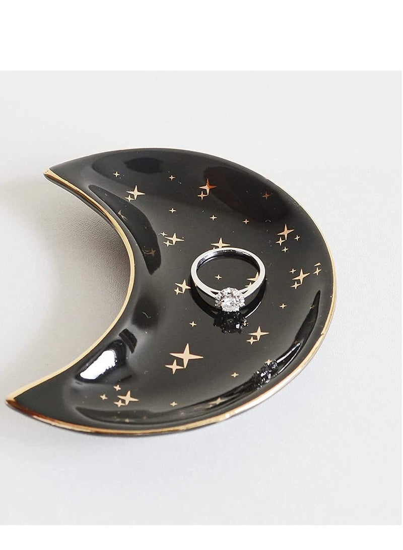Small Moon Jewelry Dish Tray Decorative Ceramic Trinket Dish Modern Accent Tray for Vanity 2pcs White and Black - Image 5