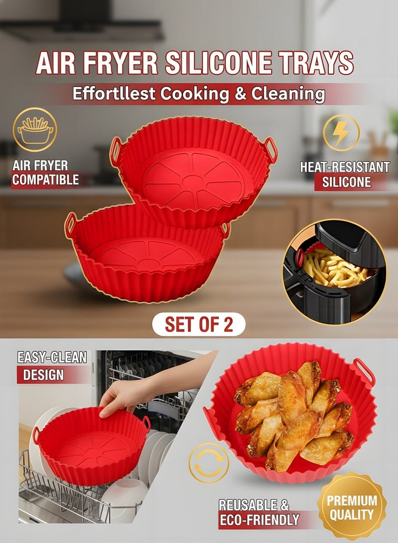 Air Fryer Silicone Pot, 2 Pcs Air Fryer Silicone Liners Food Safe Non Stick Air fryers Basket Oven Accessories, Reusable Replacement of Flammable Parchment Liner Paper Fits 3QT - 5QT Air Fryer - Image 2